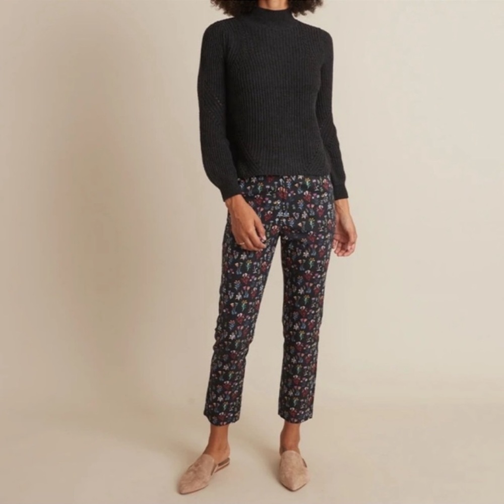 Marine Layer Allison Trouser Pant in Dark Floral Print Fall Winter Stretch
